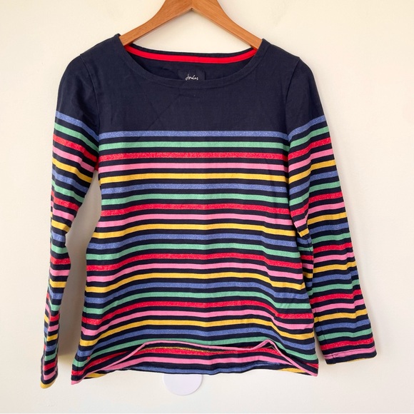 Joules Tops - Joules Harbour Luxe Rainbow Stripe Navy Blue Cotton Blend Size 8 Long Sleeve